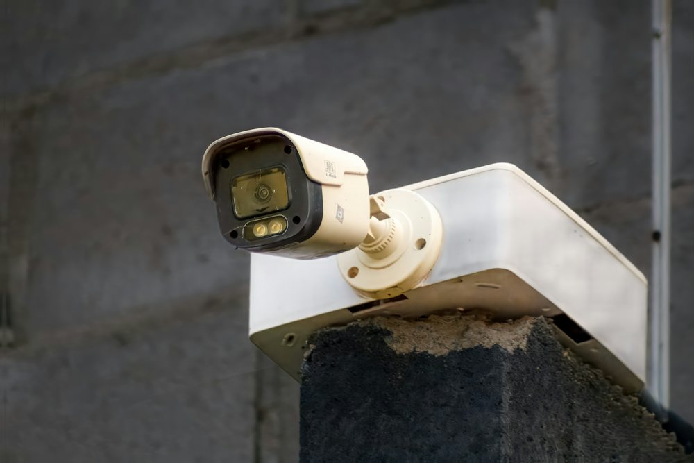 Security camera installed on a wall